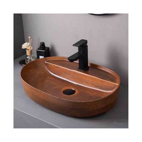 Waschtisch Großes Aufsatzwaschbecken, Einzelwaschbecken, Keramik-Badezimmerspüle for drinnen und draußen, mit Zubehör Platzsparendes von Yinj9562fg