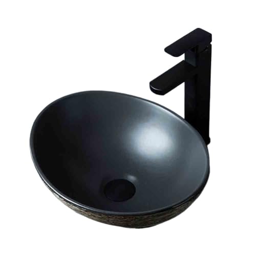 Waschtisch Waschbecken Schwarzes Keramik-Aufsatzbecken Vintage-Becken Badezimmer Innen Haushalt Balkon Wasserbecken Platzsparendes von Yinj9562fg