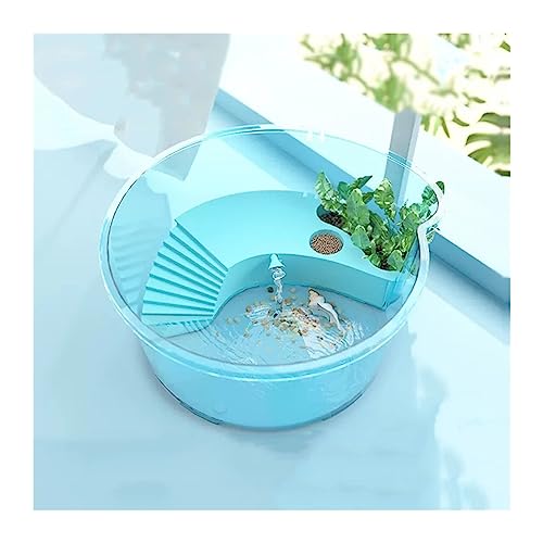 Wohndeko Aquarium, Schildkrötenbecken mit Sonnendeck, Futterkasten, bepflanzbar, Wasserpflanzen, Aquarium, klein, Haushalt, rund, transparent für Wasserpflanzen(Groß) von Yinj9562fg