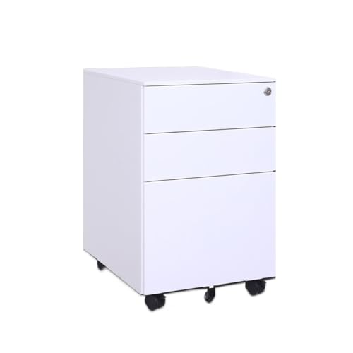 Yinj9562fg Bürocontainer Beweglicher Stahlschrank, Kleiner Schubschrank, Untertisch-Aufbewahrungsschrank, DREI Schubladen mit Rädern Büroschrank(Weiß) von Yinj9562fg