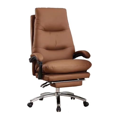 Yinj9562fg Chefsessel Home-Office-Stuhl, Freizeitstuhl, bequemer, gepolsterter Schreibtischstuhl, Schlafzimmer-/Arbeitszimmerstuhl mit hoher Rückenlehne, Bürostuhl aus PU-Leder Ergonomischer(Bruin) von Yinj9562fg