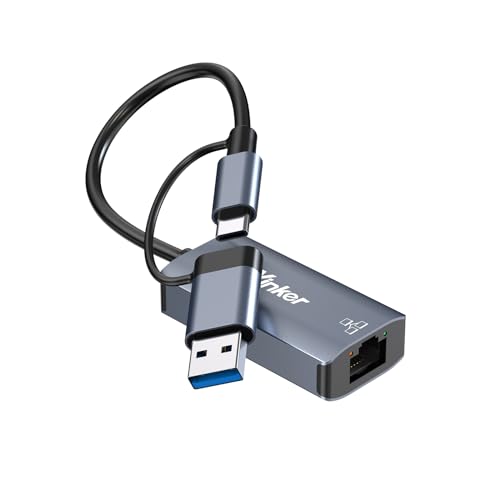 USB C/3.0 Ethernet Adapter, Yinker USB LAN Adapter USB 3.0 auf RJ45 Gigabit Ethernet 1000Mbps High-Speed für Windows XP/MacBook/Linux/Vista usw von Yinker