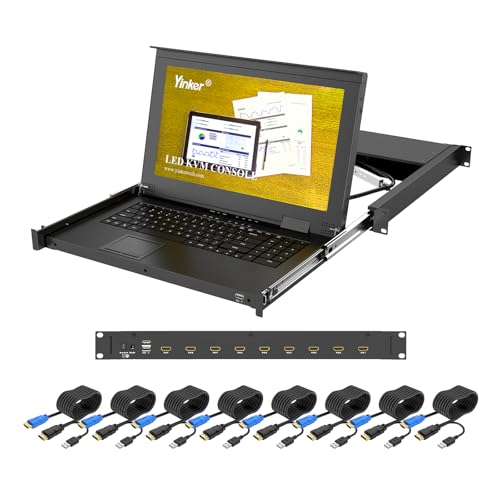 Yinker HDMI-KVM-Konsole mit 8 Ports, HDMI KVM Switch mit 15,6 Zoll LCD-Monitor, passend für 1U 19 Zoll Rack 600 mm tiefe Netzwerk-Server-Schrank mit Tastatur-Touchpad-Schublade KVM-Kabel Yinker HDMI-KVM-Konsole mit 8 Ports, HDMI KVM Switch mit 15,6 Zoll LCD-Monitor, passend für 1U 19 Zoll Rack 600 mm tiefe Netzwerk-Server-Schrank mit Tastatur-Touchpad-Schublade KVM-Kabel von Yinker