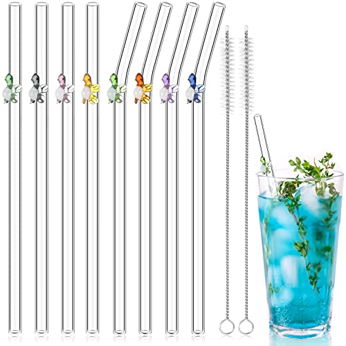8 Stück Valentinstag-Herz-Trinkhalme mit Design, bunt, bruchfest, gebogene Trinkhalme, 20.3 cm, transparentes Glas, Smoothie, Strohhalm, Schildkröte, transparent, niedlich mit 2 Bürsten (Schildkröte) von Yinkin