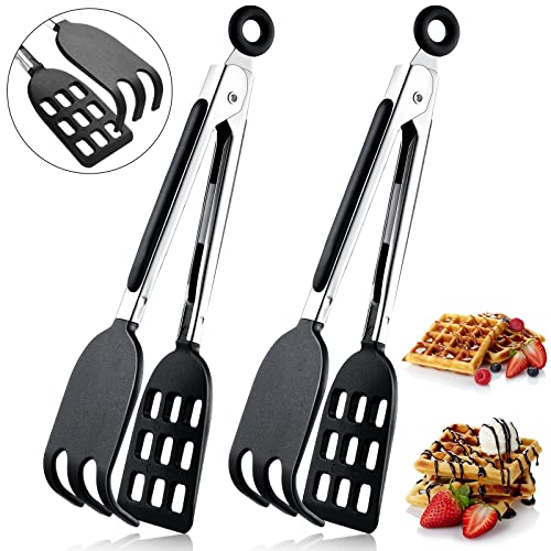 Yinkin Mini-Waffelzange, kratzfest, 20,3 cm, Servierspatel, Zange mit rutschfesten, glatten Edelstahlgriffen, hitzebeständige Nylonköpfe und spülmaschinenfest zum Kochen, 2 Stück von Yinkin