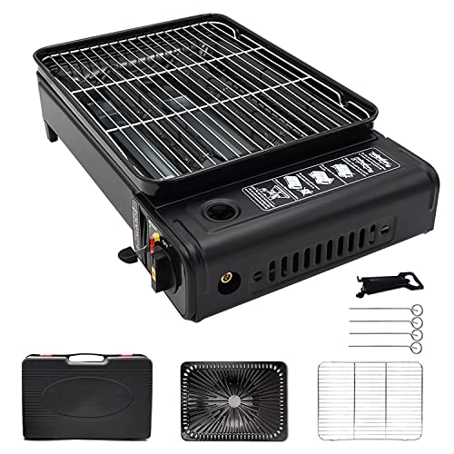 Camping Grillset Camping BBQ Set tragbarer Kassettengrill mit Grillrost, Grillpfannen-Clip – Campingkocher tragbarer Gasgrill Gasbrenner mit Koffer von Yinleader