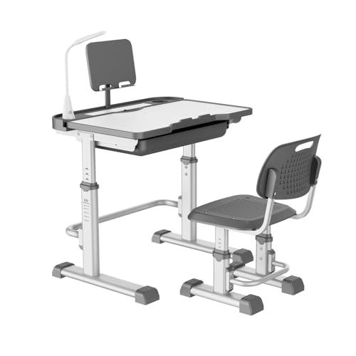 Yinleader Kinderschreibtischstuhl-Set, Höhenverstellbarer Multifunktionsschreibtisch und Stuhl, ergonomischer grau Schülerschreibtisch mit Lampe und Bücherständer Best Desk Yinleader Kinderschreibtischstuhl-Set, Höhenverstellbarer Multifunktionsschreibtisch und Stuhl, ergonomischer grau Schülerschreibtisch mit Lampe und Bücherständer Best Desk von Yinleader