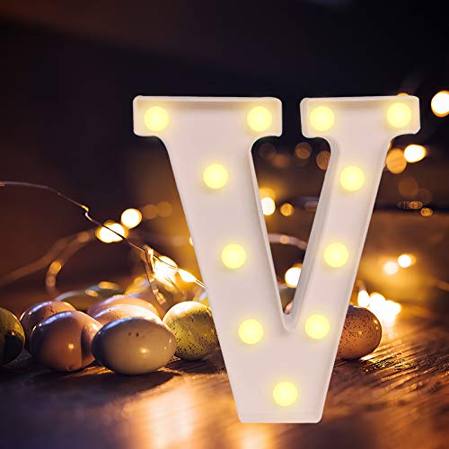 Yinuoday LED Buchstabe Lichter Alphabet, LED Brief Licht, Led dekoration für Geburtstag Party Bar Hochzeit & Festival Dekoration (V) von Yinuoday
