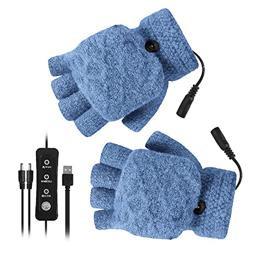 YINUODAY USB Beheizte Handschuhe Unisex Fäustling Winterhände Warme Laptop-Handschuhe mit 3 Temperaturstufen Stricken Heizhände Voll Und Halb Fingerlos für Frauen Männer - Waschbar von Yinuoday