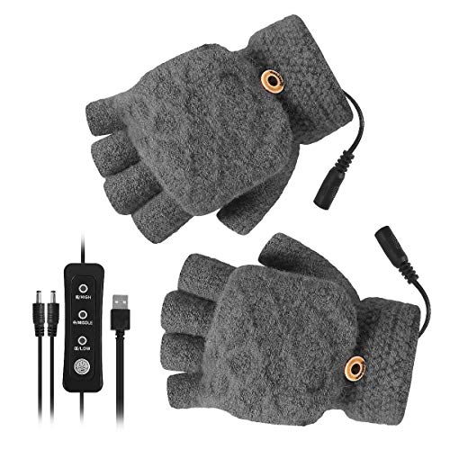 Yinuoday USB Beheizte Handschuhe Unisex Fäustling Winterhände Warme Laptop-Handschuhe mit 3 Temperaturstufen Stricken Heizhände Voll Und Halb Fingerlos für Frauen Männer - Waschbar von Yinuoday