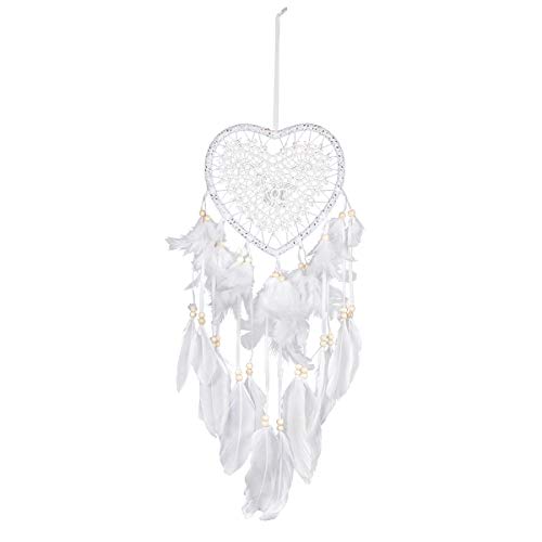 Yinuoday Weiße Feder-Traumfänger mit LED-Lichterkette, Wandbehang, Dekoration für Schlafzimmer oder Hochzeit, Basteln, Ornament, Geschenk, Herzform # A von Yinuoday