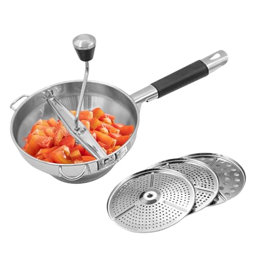 Lebensmittelmühle, Manuelle Kartoffelreismaschine, Edelstahl Lebensmittelmühlen Mit 3 Mahlscheiben, Rotierende Lebensmittelmühle Für Tomatensauce, Kartoffeln, Babynahrung Oder Konserven von Yiohejy