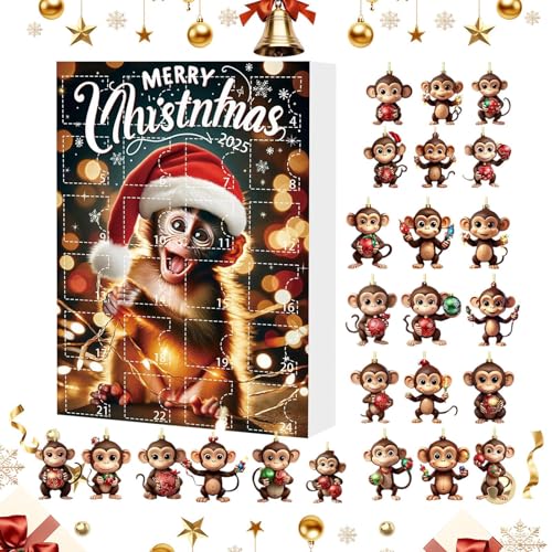Yiohejy 2025 Affen Adventskalender Christbaumschmuck - 2D 24 Teile Weihnachtszählkalender Affenschmuck,Deko Für Wohnung Geburtstag Schule Klassenzimmer von Yiohejy