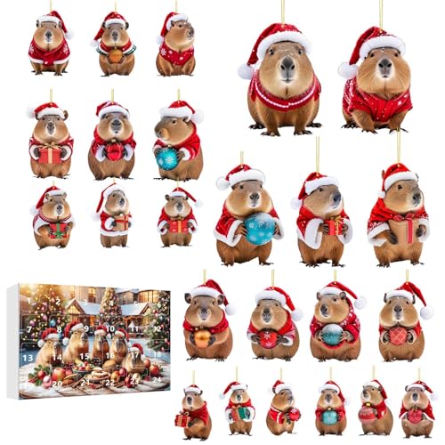 Yiohejy 24 Tage Capybara Adventskalender Weihnachtskalender - 24 Türchen Countdown Bis Weihnachten | Capybara 2D Acryl Dekoanhänger Für Baum Wand Tür Fenster Deko Kinder Erwachsene von Yiohejy