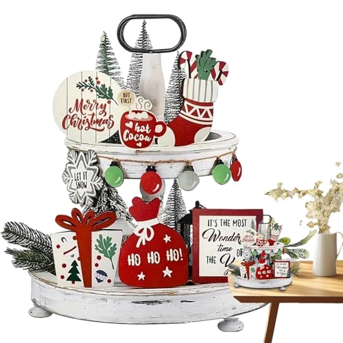 Yiohejy Gestuftes Weihnachtstablett | Rustikales Holz-Serviertablett Dekoration | Multifunktionales 3D-Holzschild, Basteldekoration für Tisch, Schrank, Restaurant, , , Wand, Café Tür von Yiohejy