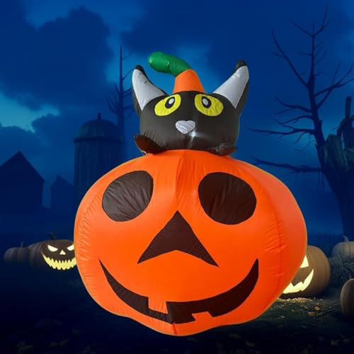 Aufblasbare Halloween-Kürbis-Katze, schöne schwarze Katze mit eingebauten LED-Lichtern, aufblasbar, für den Innen- und Außenbereich, 1,6 m, große Party-Dekoration Aufblasbare Halloween-Kürbis-Katze, schöne schwarze Katze mit eingebauten LED-Lichtern, aufblasbar, für den Innen- und Außenbereich, 1,6 m, große Party-Dekoration von Yiokii