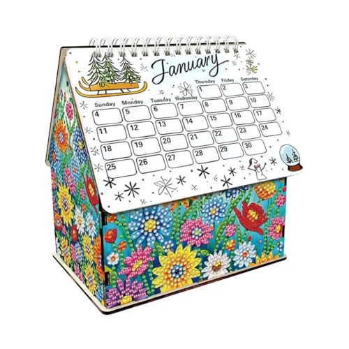 DIY 3D Diamant Kunst Malerei Weihnachten Hütte Kalender, Cute Lebkuchenhaus Diamond Art Painting Monatskalender Kit für Home Desktop Ornament von Yiokii