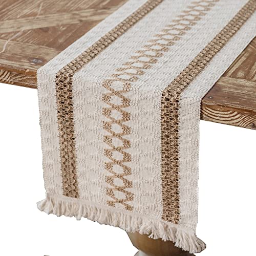 Boho Tischläufer Beige Leinen Tischläufer, Abwaschbar Vintage Makramee Tischläufer mit Quasten für Landhausstil Hochzeit Geburtstag Festlich Heim Küche Kaffee Tisch Dekoration, 30 x 275 cm von Yiomxhi