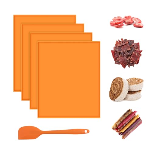 Yiomxhi 4 Pcs Silikon Dehydrator Blätter Antihaft Dörrfolie für Dörrautomat mit Schaber, Wiederverwendbare Backmatte für Fruchtleder, Rechteck Dörrgerät Matten für Obsttrockner, Orange Yiomxhi 4 Pcs Silikon Dehydrator Blätter Antihaft Dörrfolie für Dörrautomat mit Schaber, Wiederverwendbare Backmatte für Fruchtleder, Rechteck Dörrgerät Matten für Obsttrockner, Orange von Yiomxhi