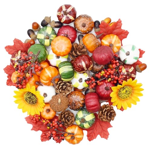 Yiomxhi 68 Stück künstliche Kürbis Deko Herbstdeko Set mit Klein Kürbissen, Eicheln, Ahornblättern, Tannenzapfen, Sonnenblumen, Beeren, Herbst Ernte Tisch Dekoration für Halloween Thanksgiving Yiomxhi 68 Stück künstliche Kürbis Deko Herbstdeko Set mit Klein Kürbissen, Eicheln, Ahornblättern, Tannenzapfen, Sonnenblumen, Beeren, Herbst Ernte Tisch Dekoration für Halloween Thanksgiving von Yiomxhi