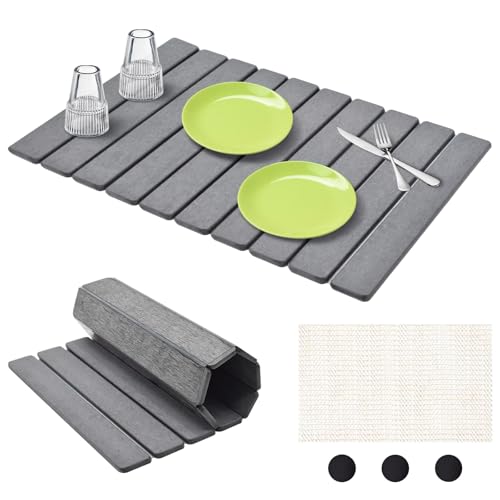 Yiomxhi Abtropfmatte Geschirr 59 x 39 cm, Schnell Trocknend rutschfest Kieselgur Matte für Küche Arbeitsplatte, Faltbare Spülmatte Abtropfunterlage für Abtropfständer Geschirr Tassen, Dunkelgrau von Yiomxhi
