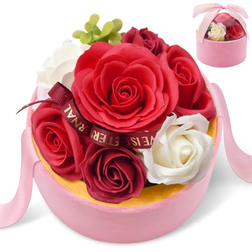 Yiomxhi Ewige Rose, Infinity Rosen in Geschenkbox für Frauen Mama Freundin, Künstliche Eternal Konservierte Blumen Rosenbox für Muttertag Valentinstag Jahrestag Weihnachten Geburtstag (Rot) von Yiomxhi