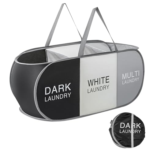Yiomxhi Faltbar Wäschekorb mit 3 Fächer, 99L Pop Up Wäschesammler mit Henkel, Wäschetasche Groß Klappbarer Aufbewahrung Korb für Kleidung Spielzeug Waschküche Schlafzimmer Reisen von Yiomxhi