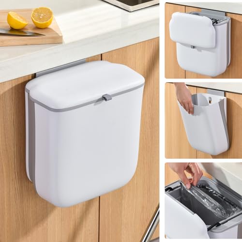 Yiomxhi Hängender Mülleimer mit Deckel, 9 L Faltbare Küchenmülleimer für Schrank, Wandmontage Abfalleimer Komposteimer für Küche, Camping, Badezimmer, Büro, Weiß Yiomxhi Hängender Mülleimer mit Deckel, 9 L Faltbare Küchenmülleimer für Schrank, Wandmontage Abfalleimer Komposteimer für Küche, Camping, Badezimmer, Büro, Weiß von Yiomxhi