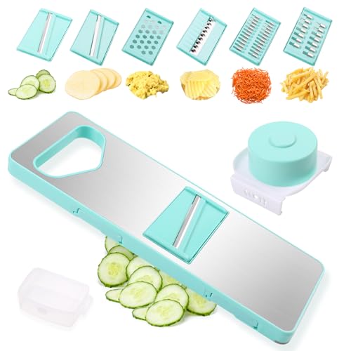 Yiomxhi Gemüseschneider Gemüsehobel Edelstahl, Mandoline Gemüsereibe Gurkenhobel mit 6 Klingen, Kartoffelhobel Gemüse Schneider Küchenhobel für Obst, Kartoffel, Knoblauch von Yiomxhi