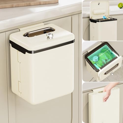 Yiomxhi Hängender Mülleimer mit Deckel, 9 L Faltbare Küchenmülleimer für Schrank, Wandmontage Abfalleimer Komposteimer für Küche, Camping, Badezimmer, Büro, Creme Weiß Yiomxhi Hängender Mülleimer mit Deckel, 9 L Faltbare Küchenmülleimer für Schrank, Wandmontage Abfalleimer Komposteimer für Küche, Camping, Badezimmer, Büro, Creme Weiß von Yiomxhi