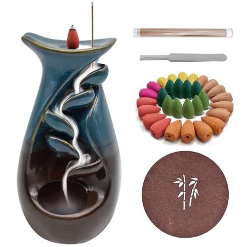 Yiomxhi Keramik Räucherstäbchen Halter Rückfluss Räuchergefäß, Weihrauchbrenner Halter mit 30 Räucherkegel Wasserfall und 20 Räucherstäbchen für Heimdekoration Aromatherapie Ornament Yiomxhi Keramik Räucherstäbchen Halter Rückfluss Räuchergefäß, Weihrauchbrenner Halter mit 30 Räucherkegel Wasserfall und 20 Räucherstäbchen für Heimdekoration Aromatherapie Ornament von Yiomxhi