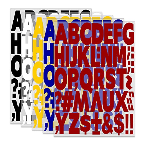 270 Stück 5,1 cm Bügelbuchstaben Thermotransfer-Buchstaben Alphabets für Sporttrikots T-Shirts Teamnamen Kleidung Slogan Druck DIY Handwerk Dekoration (5 Blatt (weiß, blau, rot, gelb, schwarz) von Yiootop