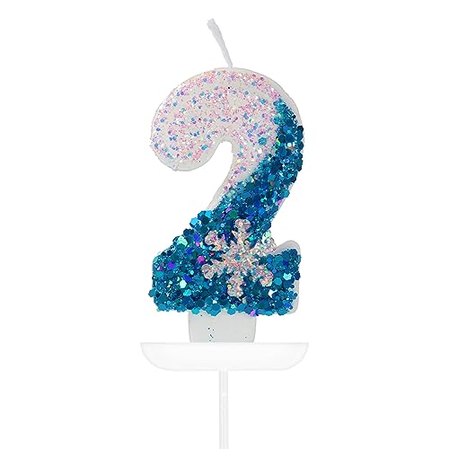 Blau Weiß Frozen Geburtstagskerzen für Kuchen mit Schneeflocke, Nummer 2 Kerzen, Blaue Geburtstagskerzen, Happy Birthday Kerze, Kuchen Kerzen Cake Topper Dekorationen für Mädchen Jungen Geburtstag von Yiran