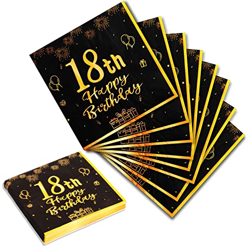 Geburtstag 18 Servietten, 20Stk Schwarze Gold Happy Birthday Servietten 33cm x 33cm Papierservietten für Mann Frau Mädchen Junge Geburtstags Deko Party Supplies Tischdekoration von Yiran