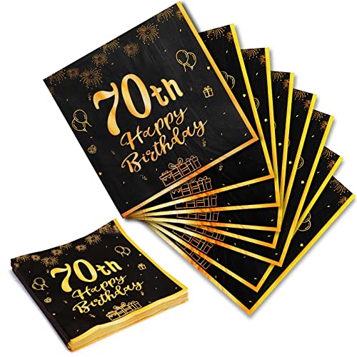 Geburtstag 70 Servietten, 20Stk Schwarze Gold Happy Birthday Servietten 33cm x 33cm Papierservietten für Mann Frau Mädchen Junge Geburtstags Deko Party Supplies Tischdekoration von Yiran