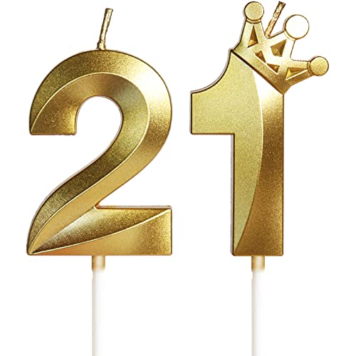 Geburtstagskerze 21 Zahlenkerze 21 mit Krone, 5cm Gold Geburtstagskerzen, Kerzen Geburtstag, Tortendeko Geburtstag, Tortendekoration für Kinder, Erwachsene, 21. Geburtstagsfeier, Jubiläum, Nummer 21 von Yiran