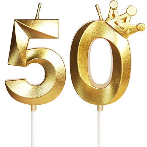 Geburtstagskerze 50 Zahlenkerze 50 mit Krone, 5cm Gold Geburtstagskerzen, Kerzen Geburtstag, Tortendeko Geburtstag, Tortendekoration für Kinder, Erwachsene, 50. Geburtstagsfeier, Jubiläum, Nummer 50 von Yiran