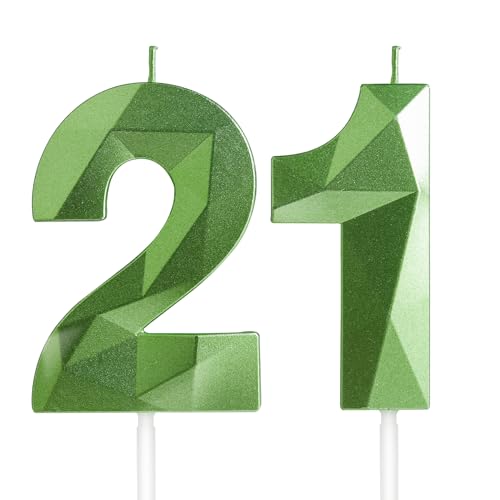 Geburtstagskerzen Zahl 21 Grün - Grüne Kerzen 3D Kerzen für Frauen Männer Geburtstagstorten, Kerzen zum 21 Geburtstagsdeko (Nummer 21 Kerze, Tortenkerzen) Geburtstagsparty, Feier von Yiran