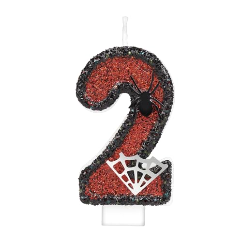 Geburtstagskerzen Zahlen 2, Spider Thema Kerzen Geburtstag, Schwarz Rot Silber Pailletten Personalisierte Kuchendeko, Tortendeko 2 Geburtstag für Kinder Jungen Mädchen Geburtstags Jubiläum von Yiran