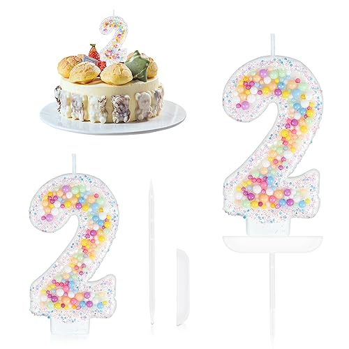 Geburtstagskerzen Zahlen 2,Makronen Geburtstag Nummer Kerzen,Pastell Perle Pailletten Zahlenkerzen Kuchenaufsatz für Geburtstag Mädchen Geburtstags Jubiläum,Kuchen Kerzen Kuchen Topper Dekorationen von Yiran