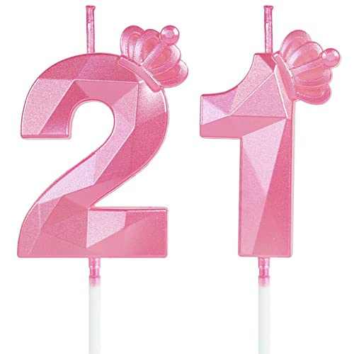 Geburtstagskerzen Zahlen 21, Rosa Geburtstagskerze mit Krone, Kerzen 21. Geburtstag, Geburtstag Kerzen, Tortendeko Geburtstag, Kuchendeko Geburtstag, Geburtstagsdeko für Mädchen und Frauen (Nummer 21) von Yiran