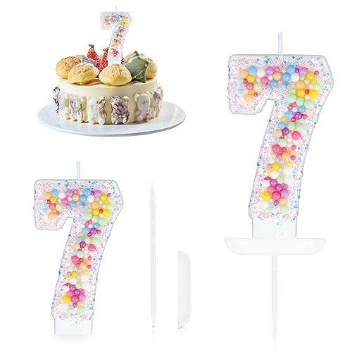 Geburtstagskerzen Zahlen 7,Makronen Geburtstag Nummer Kerzen,Pastell Perle Pailletten Zahlenkerzen Kuchenaufsatz für Geburtstag Mädchen Geburtstags Jubiläum,Kuchen Kerzen Kuchen Topper Dekorationen von Yiran