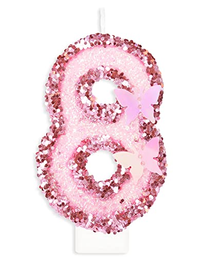 Geburtstagskerzen Zahlen 8, Schmetterling Kerzen Geburtstag, Personalisierte Geburtstagskerzen Kinder, Rosa Tortendeko 8 Geburtstag, Glitzernde Kuchendeko für KinderGeburtstags, Erwachsenen-Jubiläum von Yiran