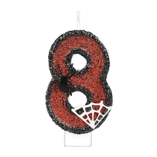 Geburtstagskerzen Zahlen 8, Spider Thema Kerzen Geburtstag, Schwarz Rot Silber Pailletten Personalisierte Kuchendeko, Tortendeko 8 Geburtstag für Kinder Jungen Mädchen Geburtstags Jubiläum von Yiran