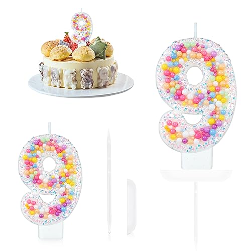 Geburtstagskerzen Zahlen 9,Makronen Geburtstag Nummer Kerzen,Pastell Perle Pailletten Zahlenkerzen Kuchenaufsatz für Geburtstag Mädchen Geburtstags Jubiläum,Kuchen Kerzen Kuchen Topper Dekorationen von Yiran