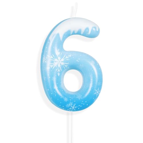 Geburtstagskerzen Zahlen Nummer 6, Frozen 3D mit Schneeflocke Geburtstagskerzen,Blue White Geburtstag Kerzen,Tortendeko Geburtstag,Geburtstagskerzen für Geburtstagsdeko von Yiran