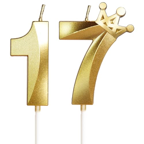 Geburtstagskerzen Zahlen mit Krone 17, 5cm 3D Gold Geburtstagskerzen, Geburtstag Kerzen,Kerzen Geburtstag,Tortenaufsätze Kuchen Topper Dekoration Hochzeit Geburtstag Jubiläum Feier Lieferungen(17） von Yiran