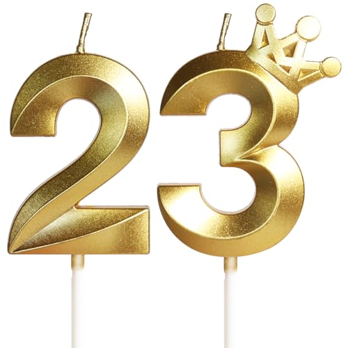 Geburtstagskerzen Zahlen mit Krone 23, 5cm 3D Gold Geburtstagskerzen, Geburtstag Kerzen,Kerzen Geburtstag,Tortenaufsätze Kuchen Topper Dekoration Hochzeit Geburtstag Jubiläum Feier Lieferungen(23） von Yiran