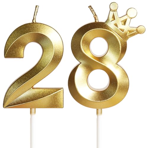 Geburtstagskerzen Zahlen mit Krone 28, 5cm 3D Gold Geburtstagskerzen, Geburtstag Kerzen,Kerzen Geburtstag,Tortenaufsätze Kuchen Topper Dekoration Hochzeit Geburtstag Jubiläum Feier Lieferungen(28） von Yiran