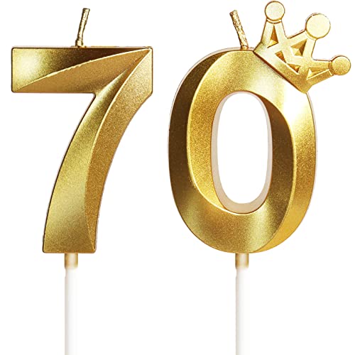 Geburtstagskerzen Zahlen mit Krone 70, 5cm 3D Gold Geburtstagskerzen, Geburtstag Kerzen,Kerzen Geburtstag,Tortenaufsätze Kuchen Topper Dekoration Hochzeit Geburtstag Jubiläum Feier Lieferungen(70） von Yiran